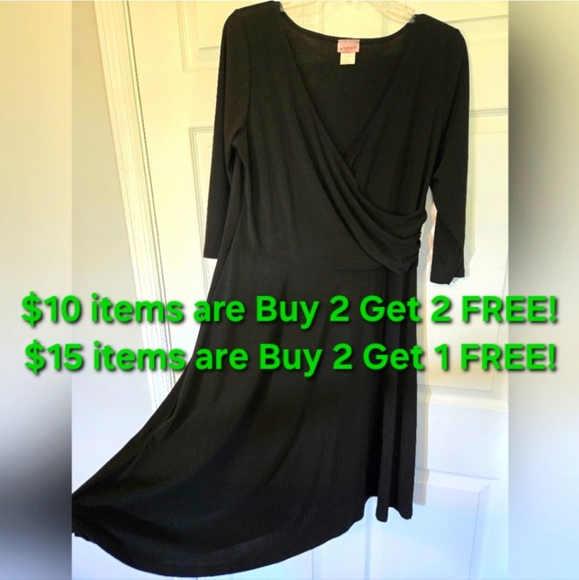 SUNNY USA BLACK WRAP STYLE A-LINE DRESS - Picture 1 of 6